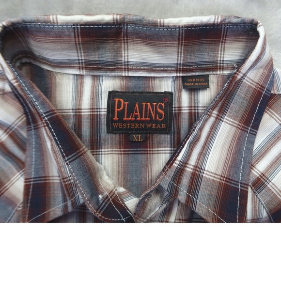 Plains Western Wear Men's XL Brown Plaid Pearl Snap Long Sleeve Western Shirt - Picture 4 of 7